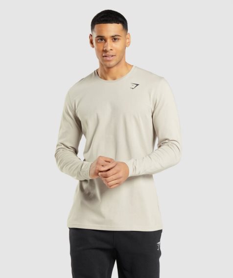 Koszulki Gymshark Essential Long Sleeve Męskie Beżowe | PL 356RQD